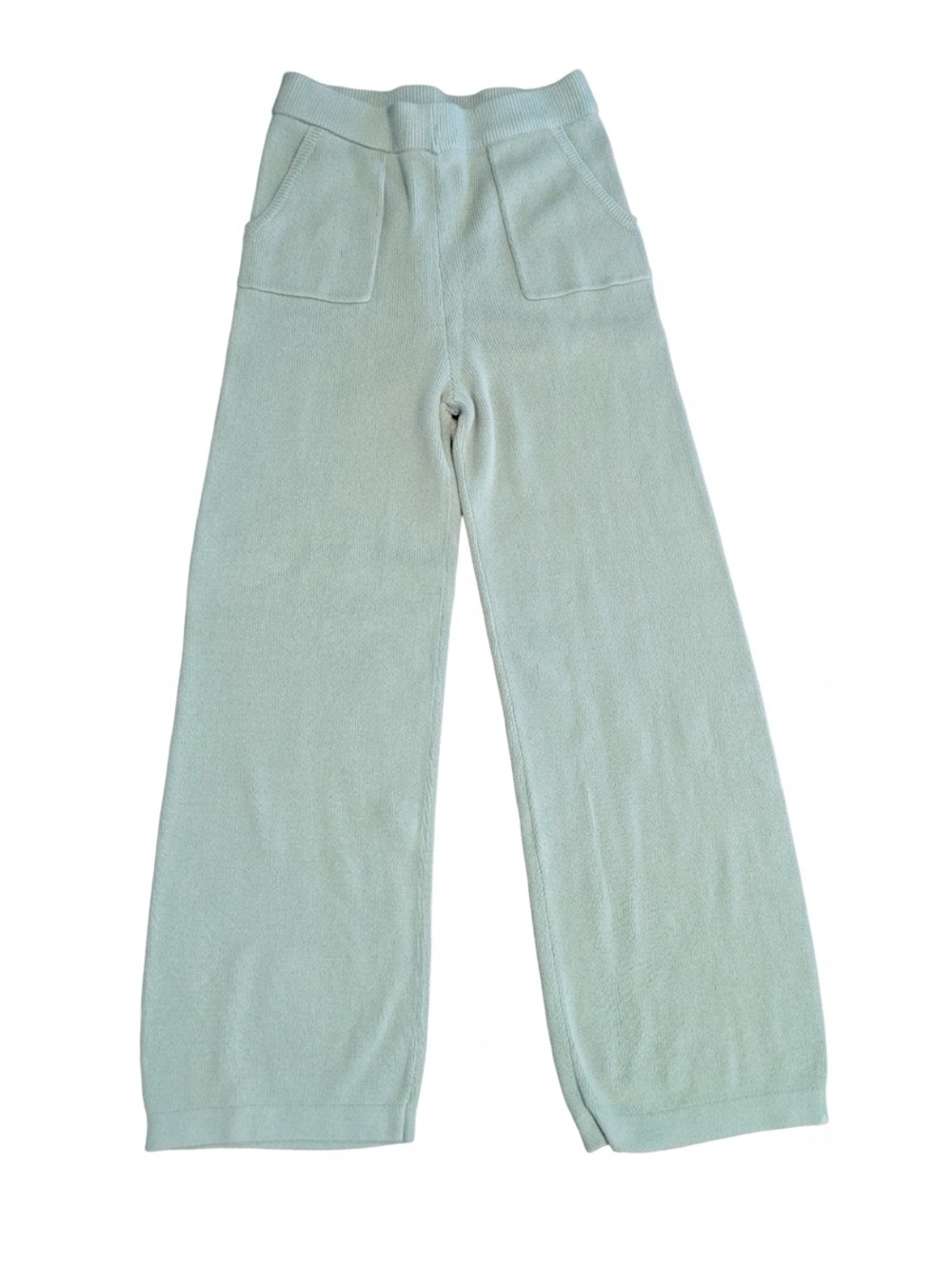 Sincerely Jules L Wide Leg Sweater Pants Sage Green Knit Patch Loungewear Cozy